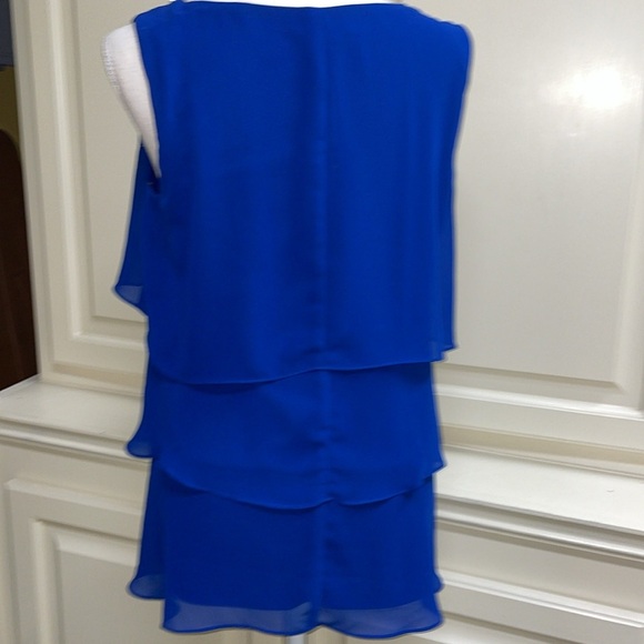 S Levine Rhinestone Neckline Tiered Ruffle Tank Blouse Bright Lapis Blue Size L - Picture 3 of 10